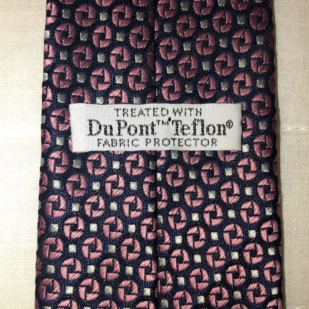 DuPont Teflon Teen Young Child Neck Clip On Textured Tie Navy Pink White